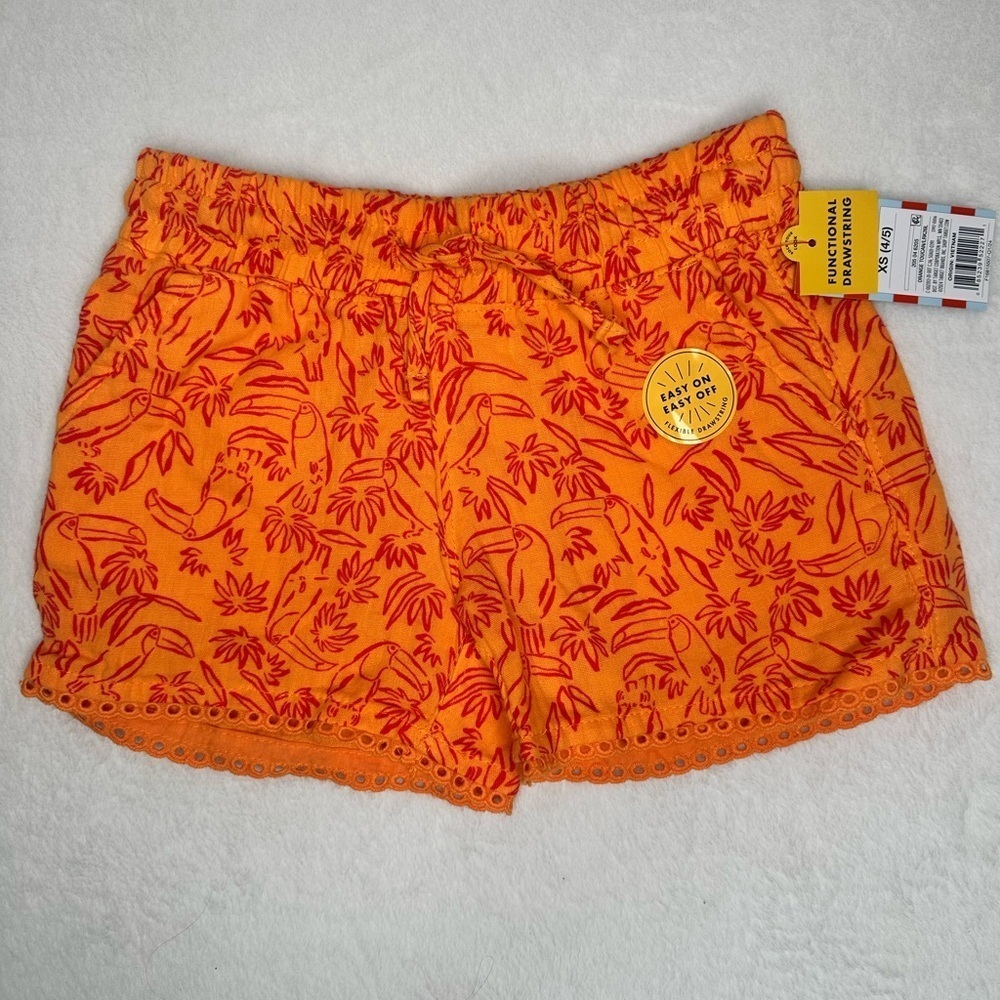 Cat & jack Girls' Shorts Orange Toucan Size XS(4/5)  Summer Tropical